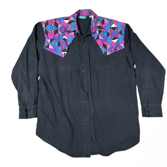 Western Signatures Other - Vintage Western Signatures‎ by Eds West Black Button-Up with Bold Southwestern